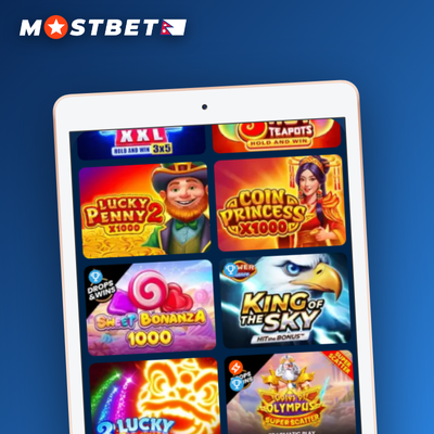 Mostbet Casino 125% welcome match bonus coin stack with NPR tag