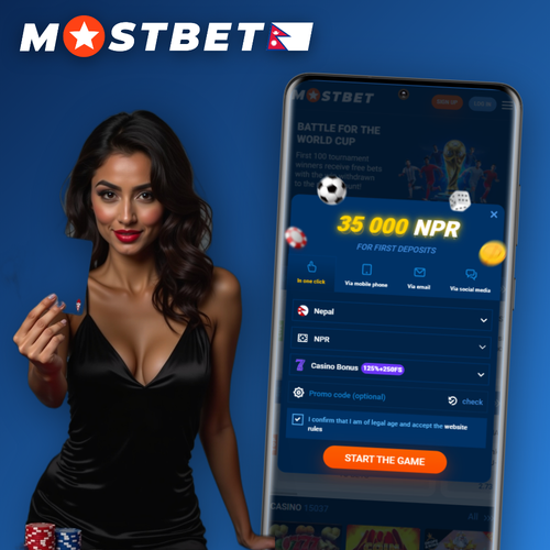 Mostbet register login form on mobile with NPR currency selector for Nepal players